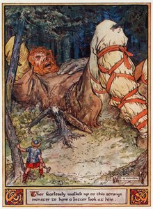 Thor camminò senza paura verso questo strano mostro per osservarlo meglio, illustrazione da 